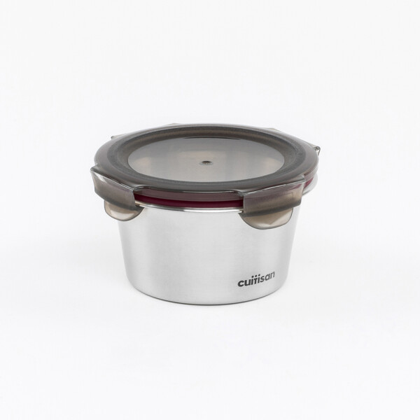Airtight container in stainless steel, round, 410ml