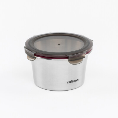 Airtight container in stainless steel, round, 920ml
