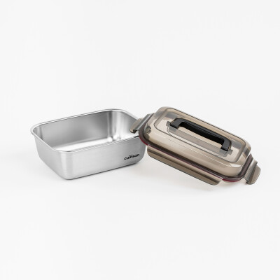Airtight container in stainless steel, clip closure lid with handle, rectangle, 2800ml