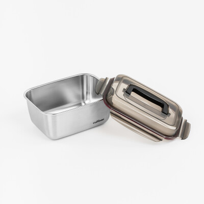 Airtight container in stainless steel, clip closure lid with handle, rectangle, 3600ml